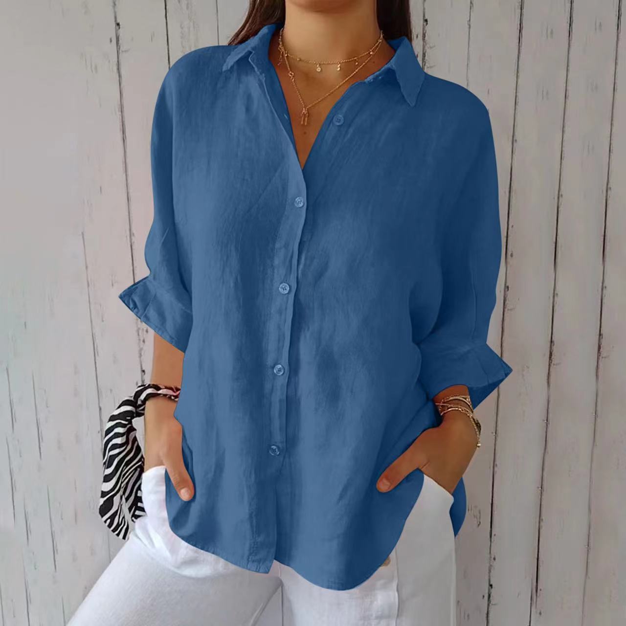 Chemise Plissée Femme à Col Revers
