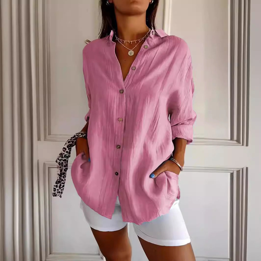 Chemise Plissée Femme à Col Revers