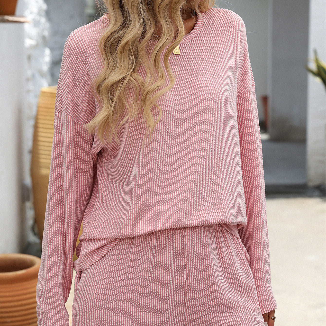 Ensemble Rayé à Manches Longues avec Short